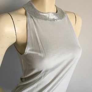 Calvin Klein sleeveless top with sequin jewel neckline size small